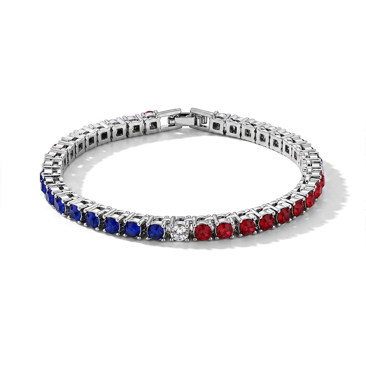 Multi Color Austrian Crystal USA Flag Pattern Cuff Bracelet in Silvertone (7.50 In)