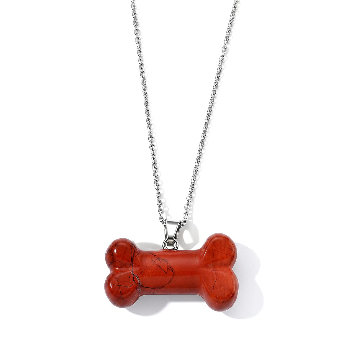 Dalmation Jasper 45.00 ctw Dog Bone Pendant in Silvertone with Stainless Steel Necklace 20 Inches