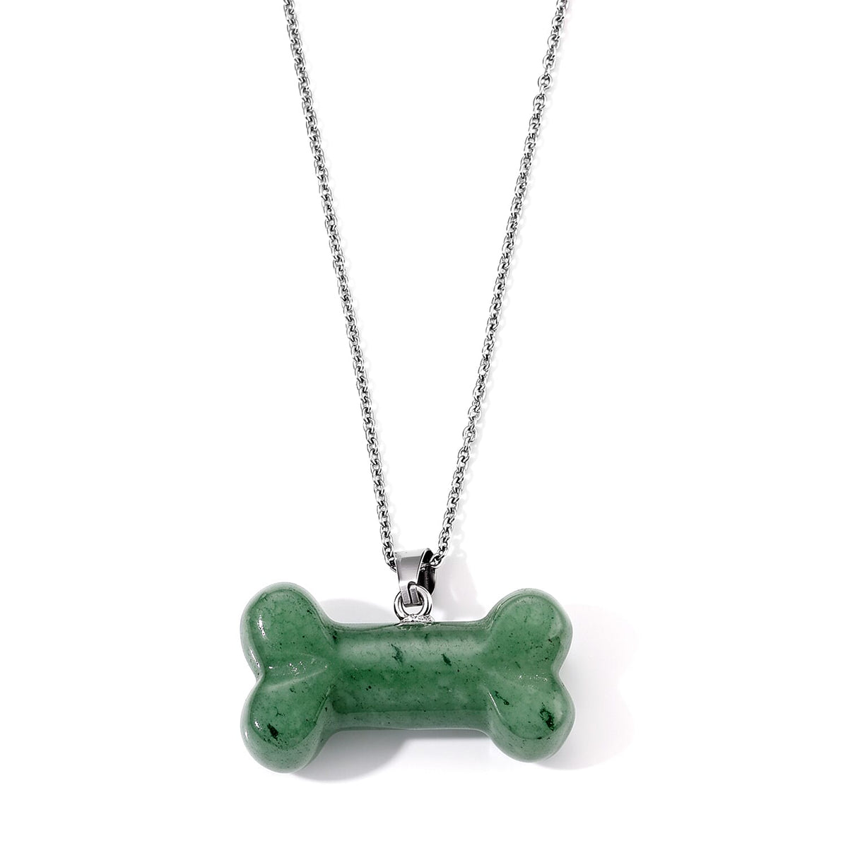 Dalmation Jasper 45.00 ctw Dog Bone Pendant in Silvertone with Stainless Steel Necklace 20 Inches