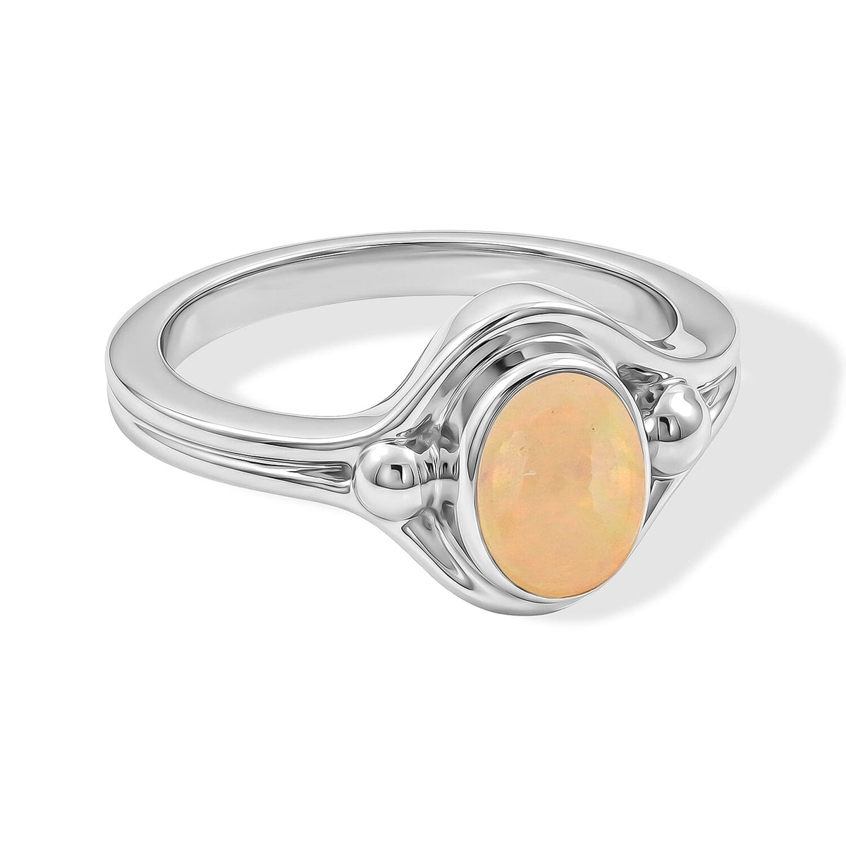 Opal 0.65 ctw Oval Solitaire Ring in Sterling Silver (Size 5.0)
