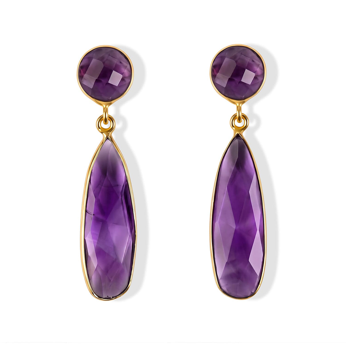 Purple Amethyst Drop Earrings in Goldtone 20ctw