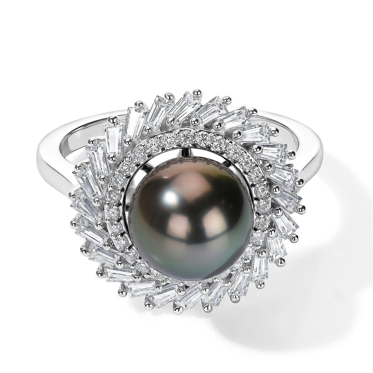 D''Joy Premium South Sea Pearl 10mm,Moissanite Halo Ring in 18K Vermeil YG Over Sterling Silver (Size 10.0) 1.50 ctw