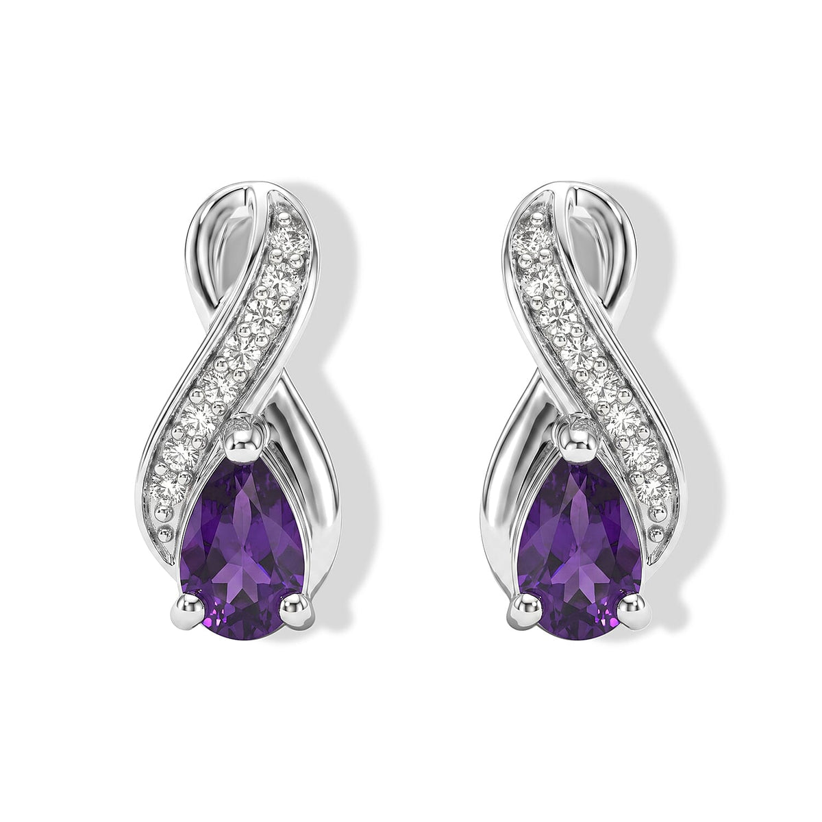 D''Joy African Amethyst and White Zircon 0.50 ctw Solitaire Stud Earrings in Rhodium Over Sterling Silver