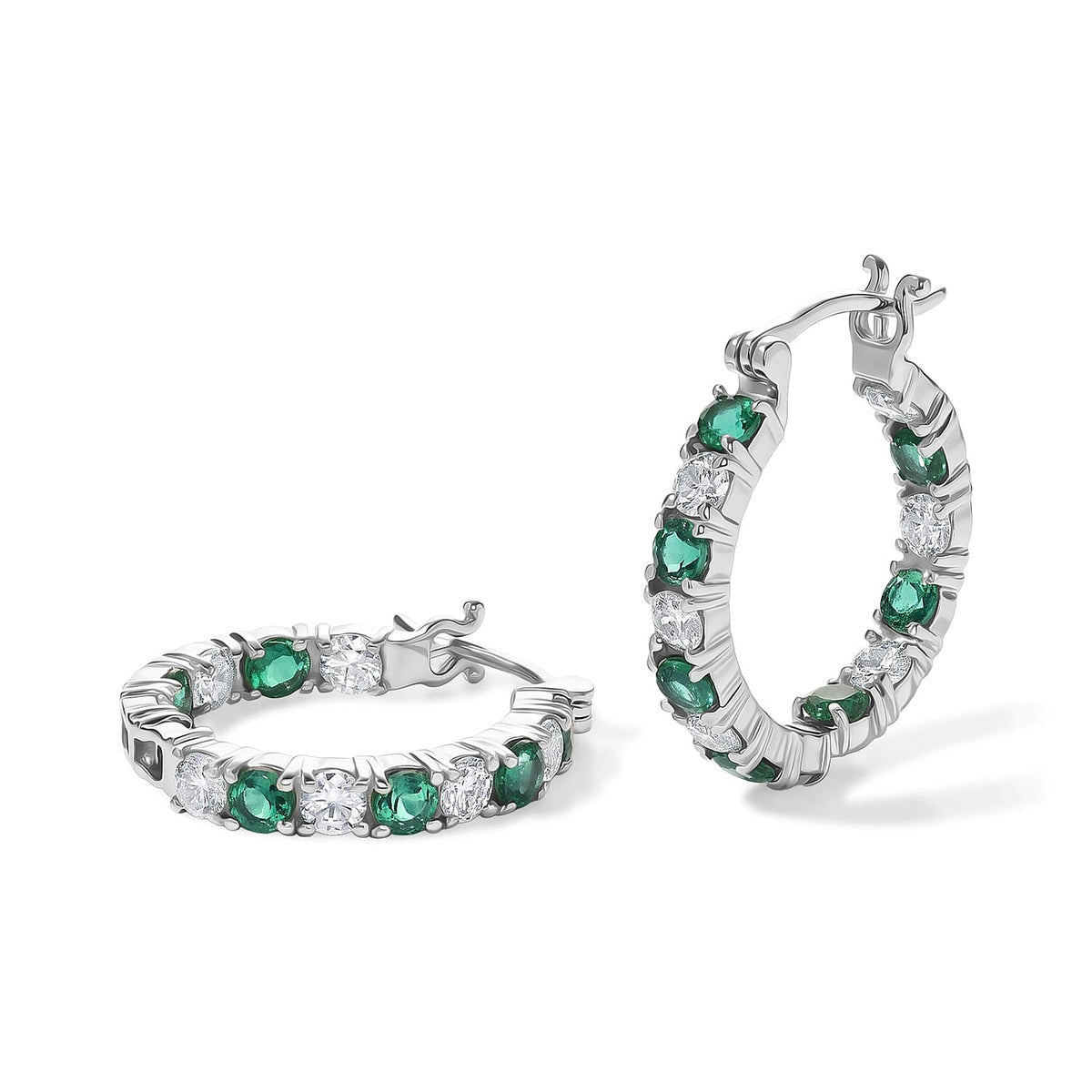EverTrue Lab Grown Ruby and Moissanite 3.80 ctw Hoop Earrings in Platinum Bond