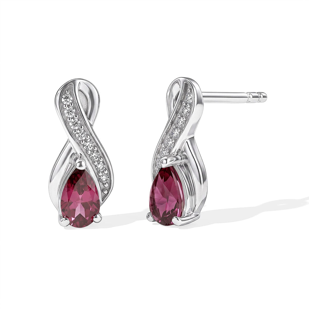 D''Joy Orissa Rhodolite Garnet and White Zircon 0.65 ctw Stud Earrings in Rhodium Over Sterling Silver