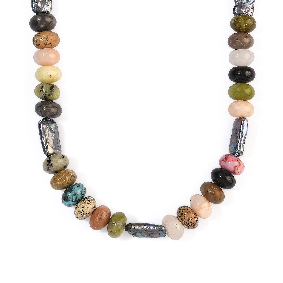 EverTrue Multi Jasper 225.00 ctw and Peacock Pearl (D) Necklace in Platinum Bond 18-19 Inches