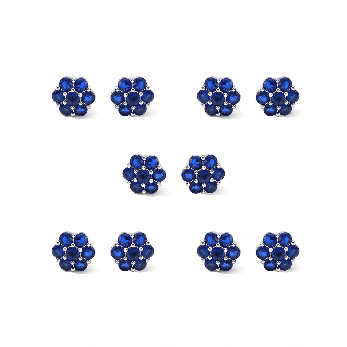 Simulated Diamond Set of 5 Stud Earrings in Silvertone 5ctw