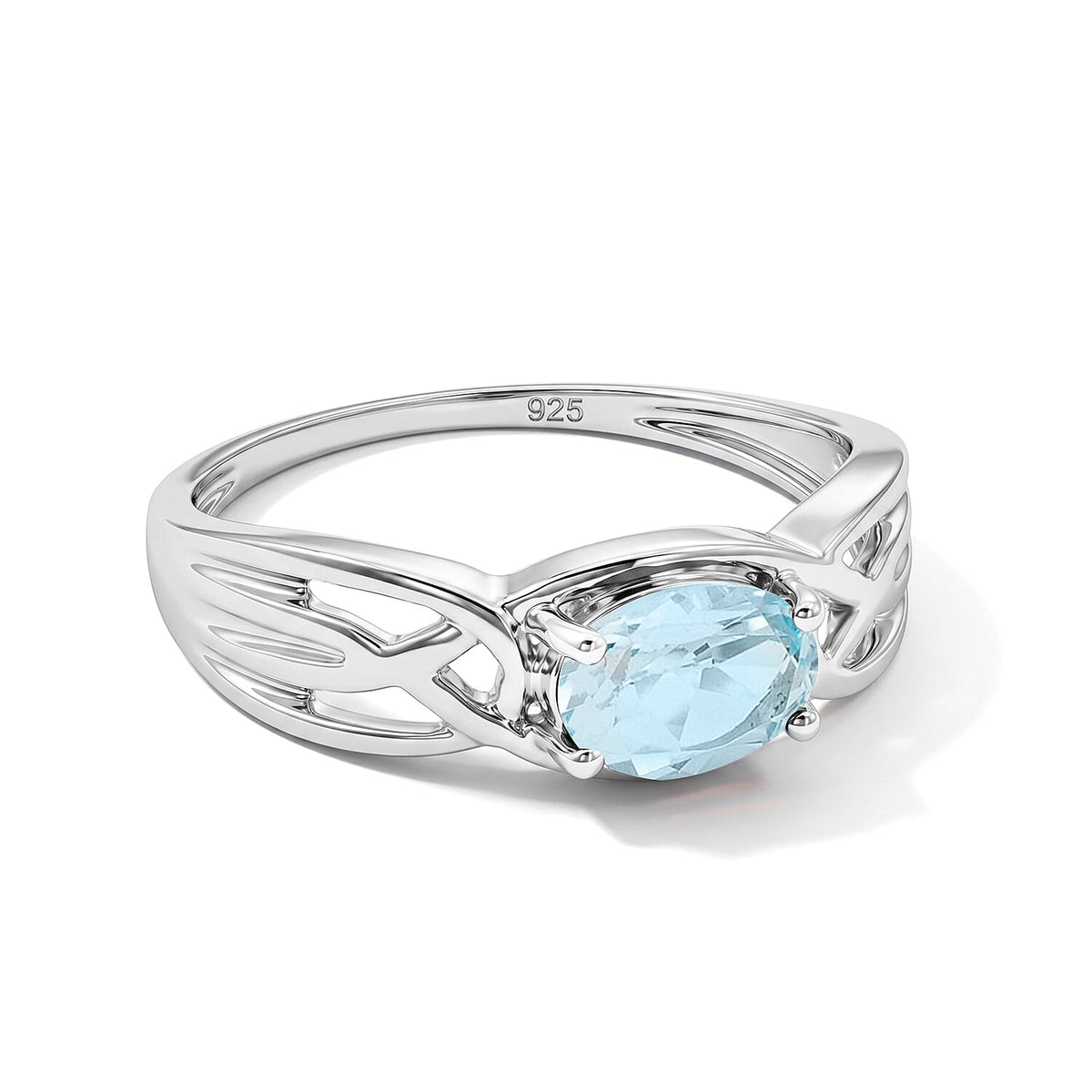 Simulated Blue Diamond East West Solitaire Ring in Sterling Silver (Size 7.0)