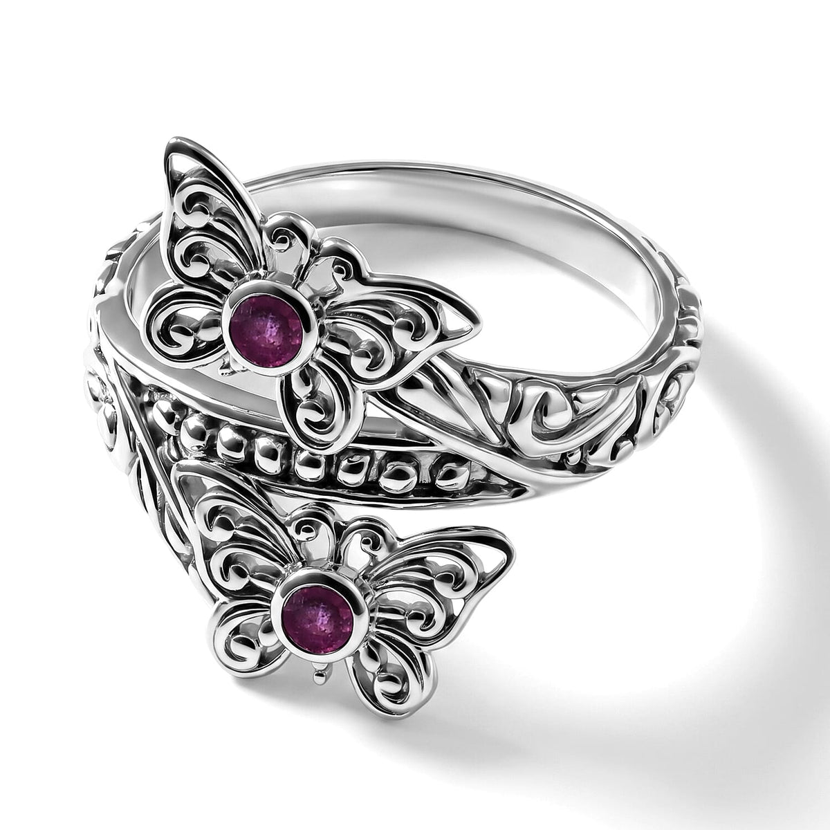 D''Joy Bali Legacy Premium Niassa Ruby (FF) 0.25 ctw Butterfly Ring in Sterling Silver (Size 10.0)