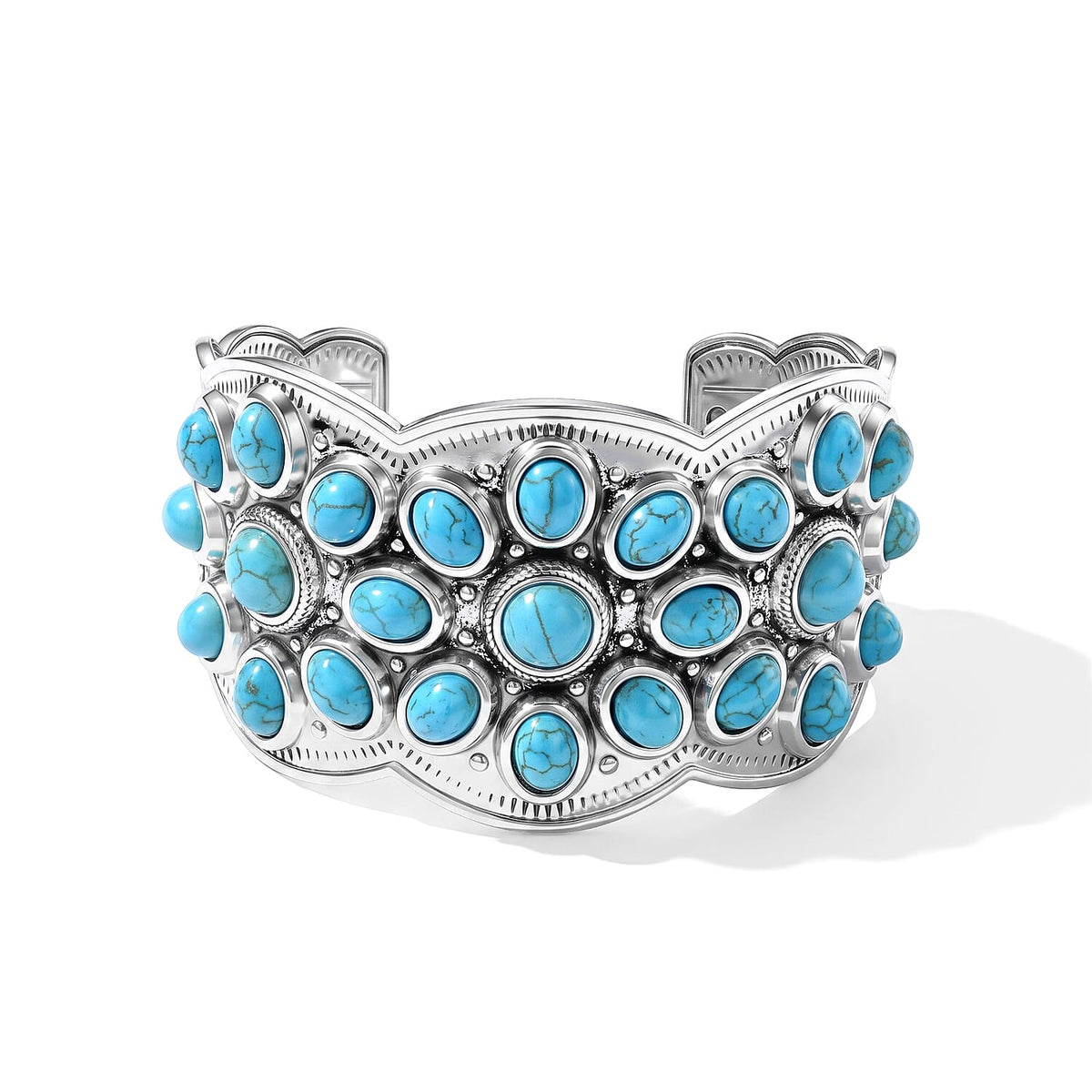 Blue Howlite Cactus Blooms Bangle Bracelet in Silvertone (7.5 In) 25.00 ctw