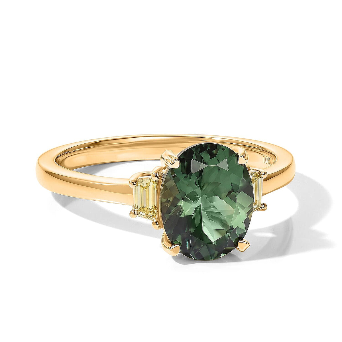 Luxuriant 10K Yellow Gold AA Natural Green Apatite Lab Grown Yellow Diamond EF VS Main Stone With Side Stone Ring Gold Wt. 3 g 3.60 ctw