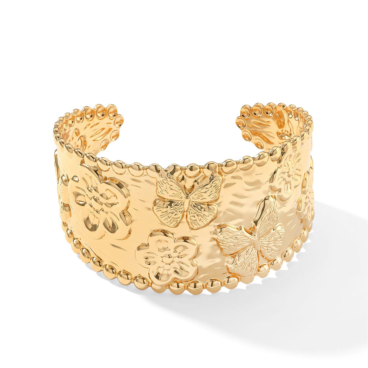 Hammered Wide Cuff Bracelet in ION Plated YG Stainless Steel (7.0 In)