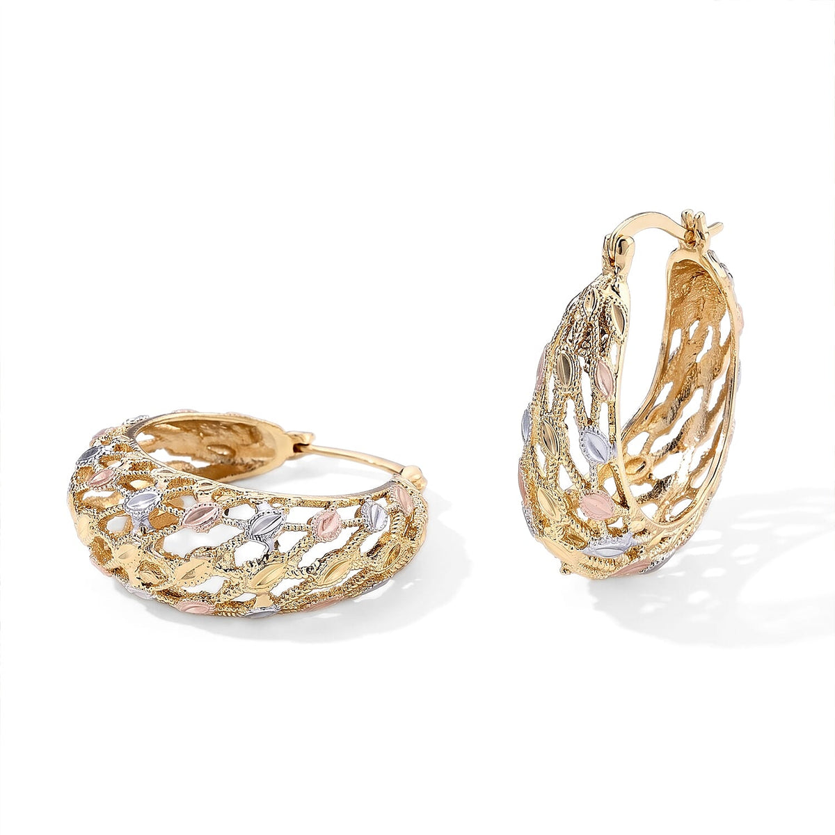 Woven Hoop Earrings in Tri-tone