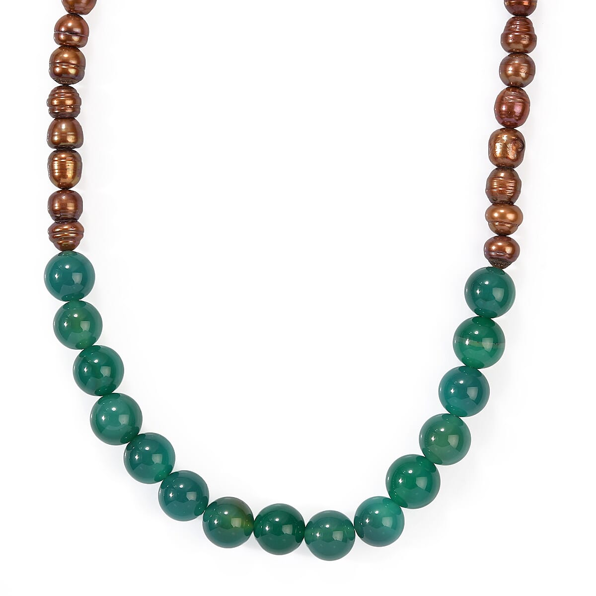 EverTrue Brown Pearl, Green Agate Necklace (18 Inches) in Platinum Bond 105.00 ctw