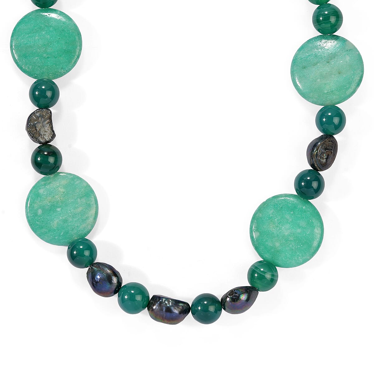 EverTrue Rainforest Jasper, Green Agate and Peacock Pearl Necklace (18 Inches) in Platinum Bond 270.00 ctw