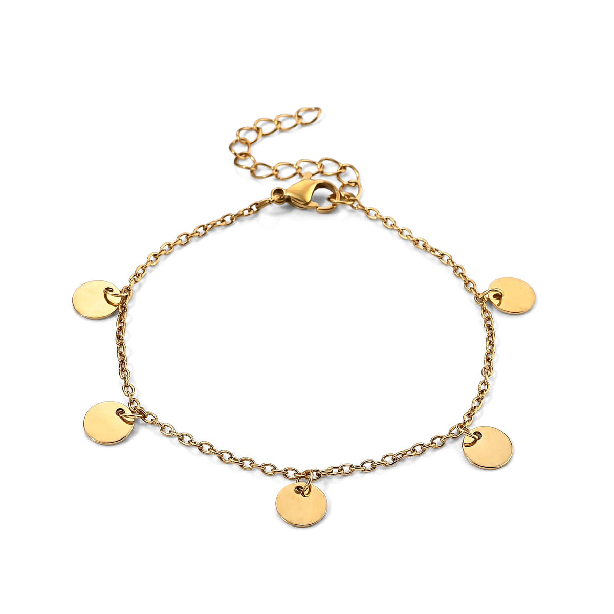 ION Plated YG Stainless Steel Coin Chain Bracelet (7.50-9.50In)
