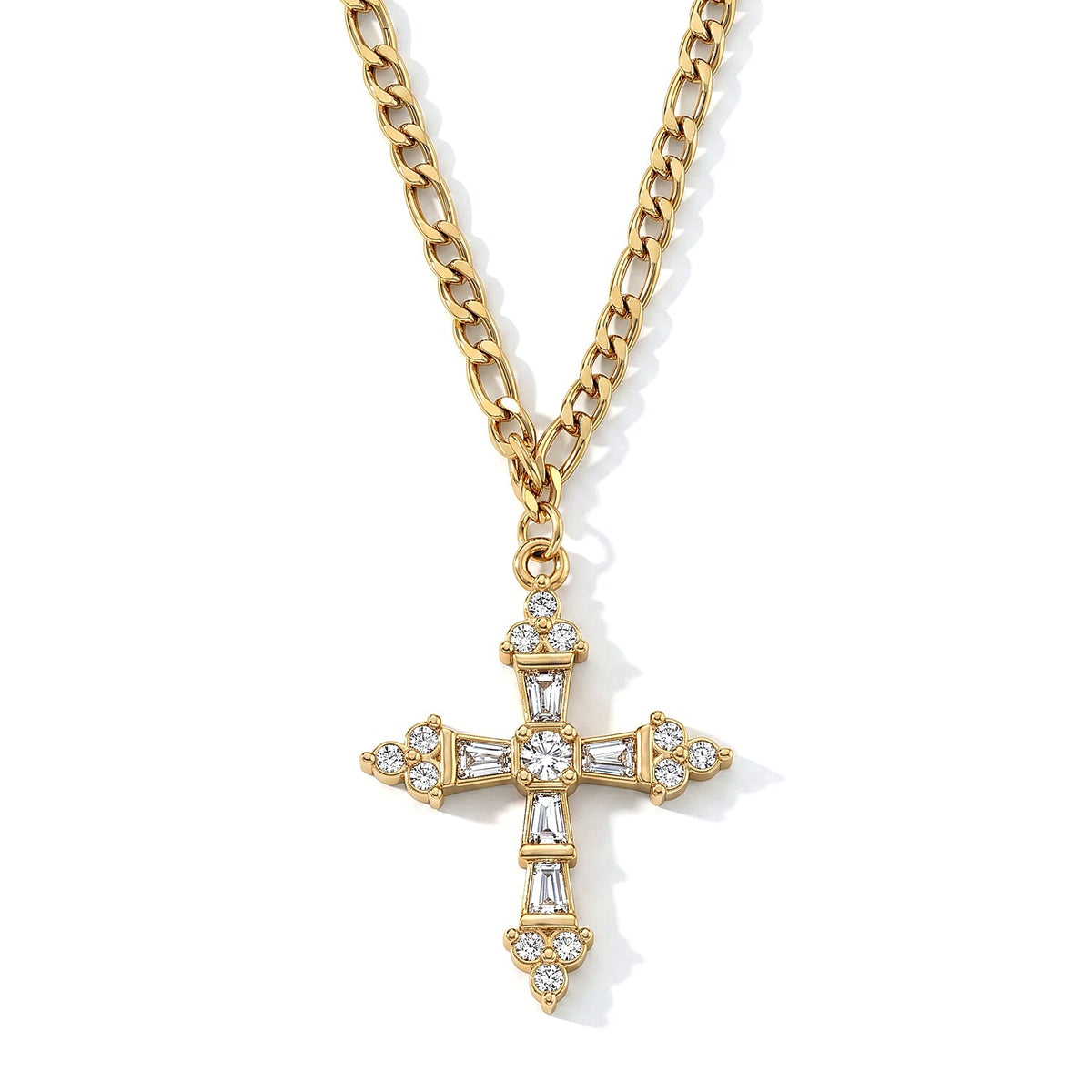 Austrian Crystal Cross Necklace (24-26 Inches) in ION Plated YG Stainless Steel