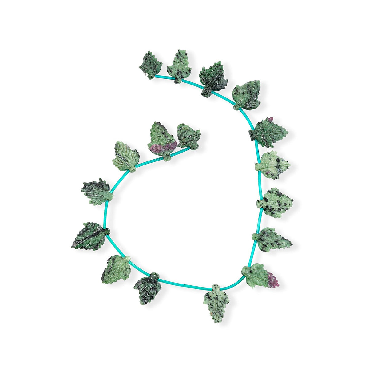 Ruby Zoisite Carved Leaf Necklace (16 Inches) 190.00 ctw