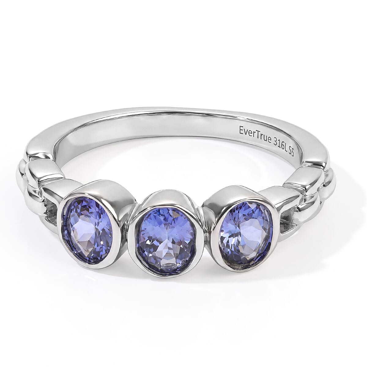 EverTrue Tanzanite 1.10 ctw 3 Stone Ring in Stainless Steel (Size 10.0)