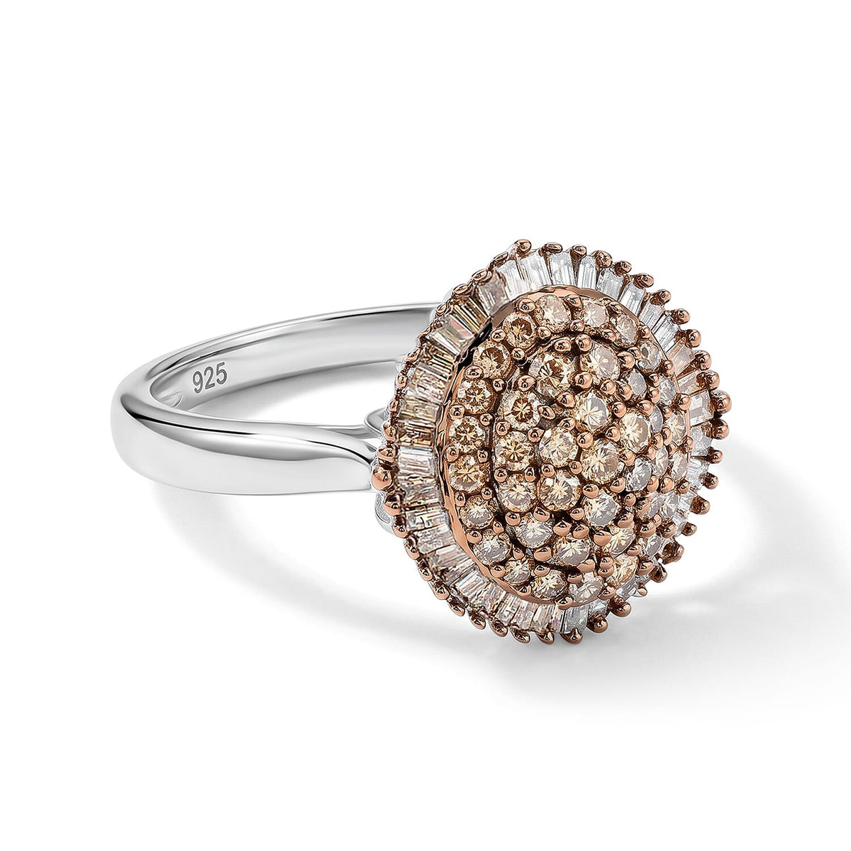 Natural Champagne Diamond Ring in Sterling Silver (Size 5.0) 1.00 ctw