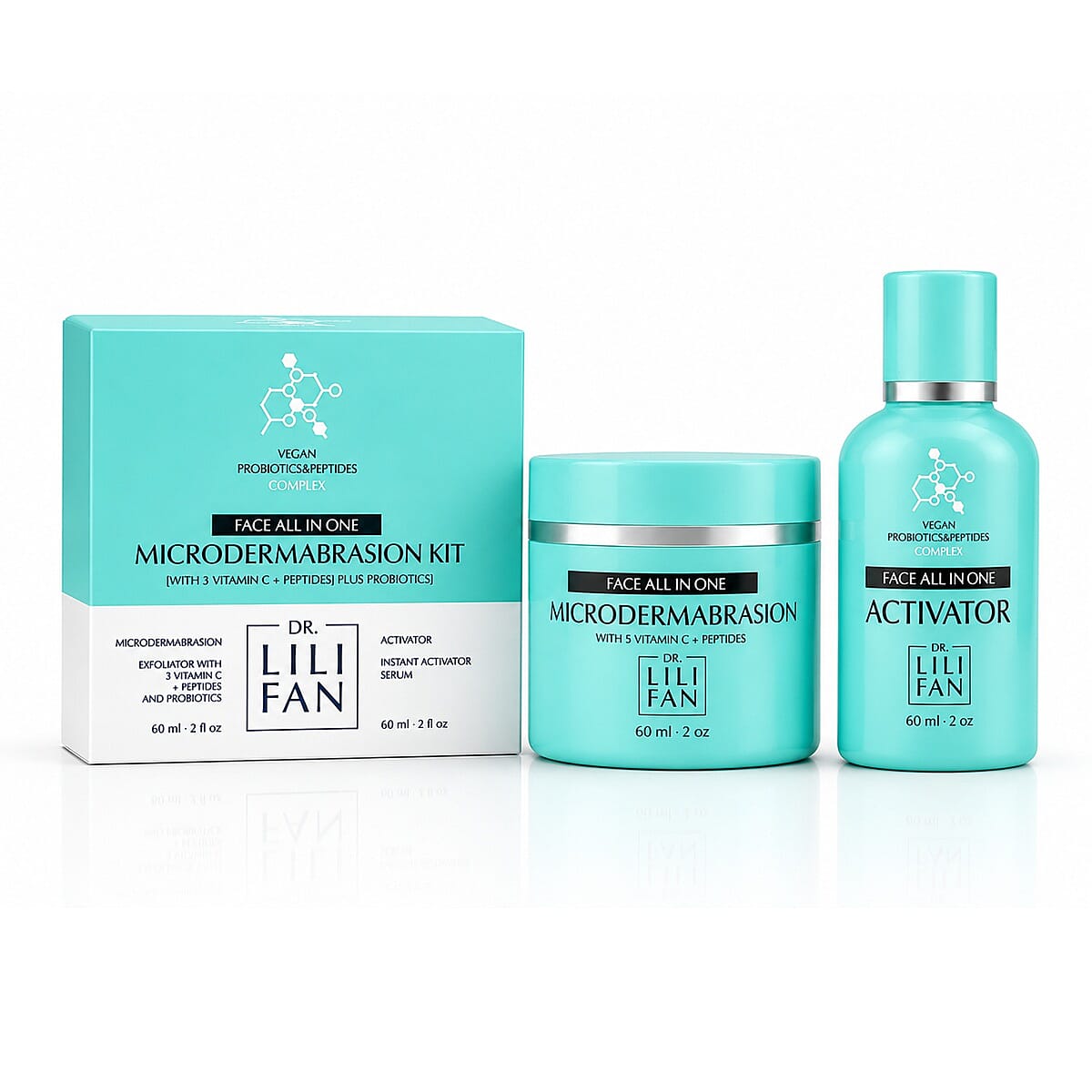 Dr. Lili Fan Vegan Probiotics & Peptides Microdermabrasion Kit (Exfoliator 2oz & Serum 2oz) Made in US