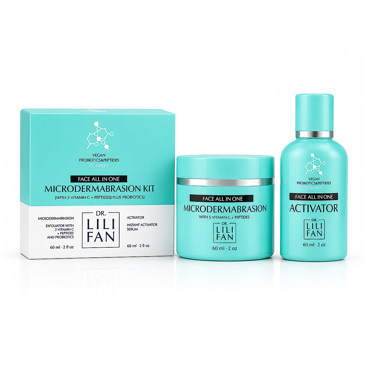 Dr. Lili Fan Vegan Probiotics & Peptides Microdermabrasion Kit (Exfoliator 2oz & Serum 2oz) Made in US