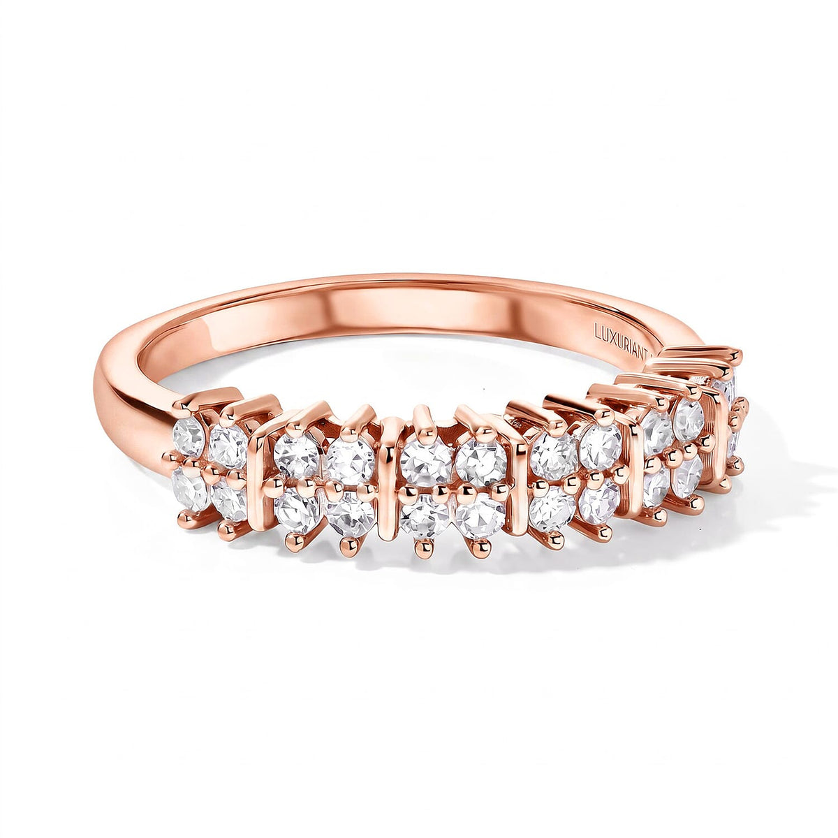 Luxuriant Lab Grown Diamond (G-H, SI) Band Ring in 18K Vermeil RG Over Sterling Silver (Size 10.0) 0.50 ctw