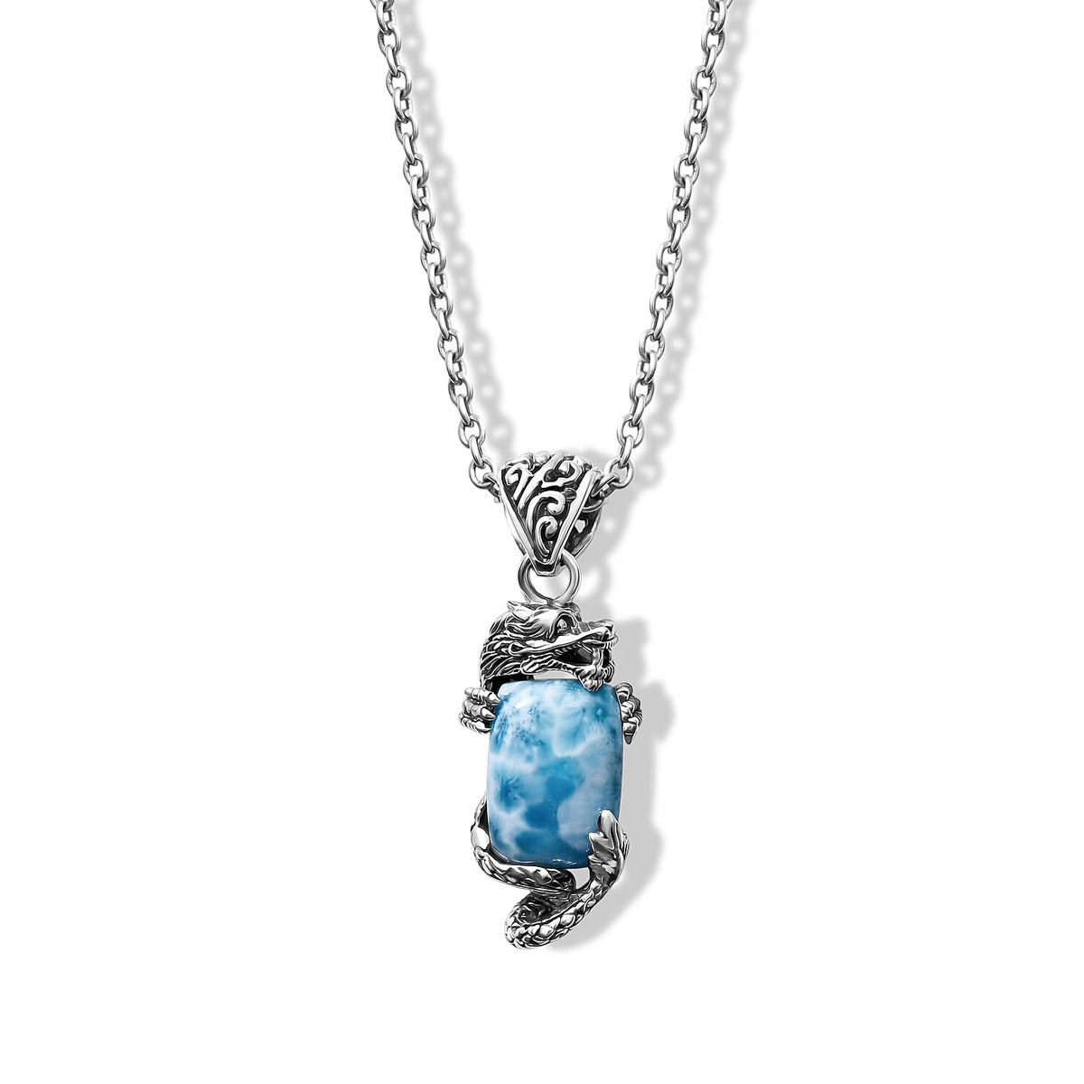 D''Joy Bali Legacy Premium Larimar 8.40 ctw Dragon Pendant without Chain in Sterling Silver