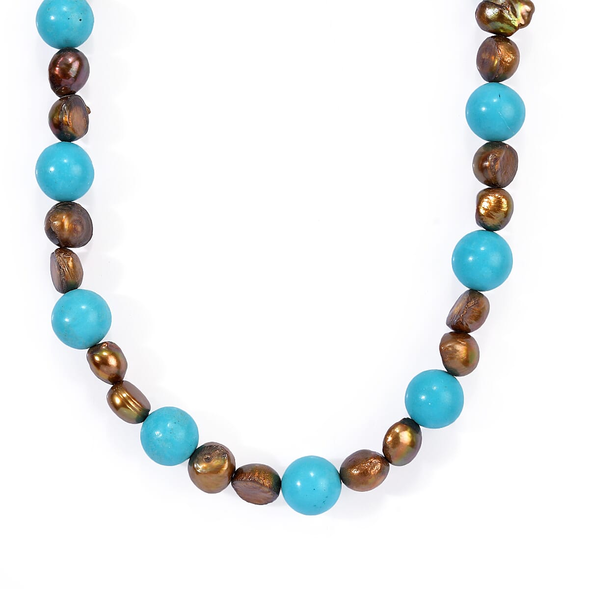 EverTrue Brown Pearl, Blue Howlite Necklace (18 Inches) in Platinum Bond 100.00 ctw