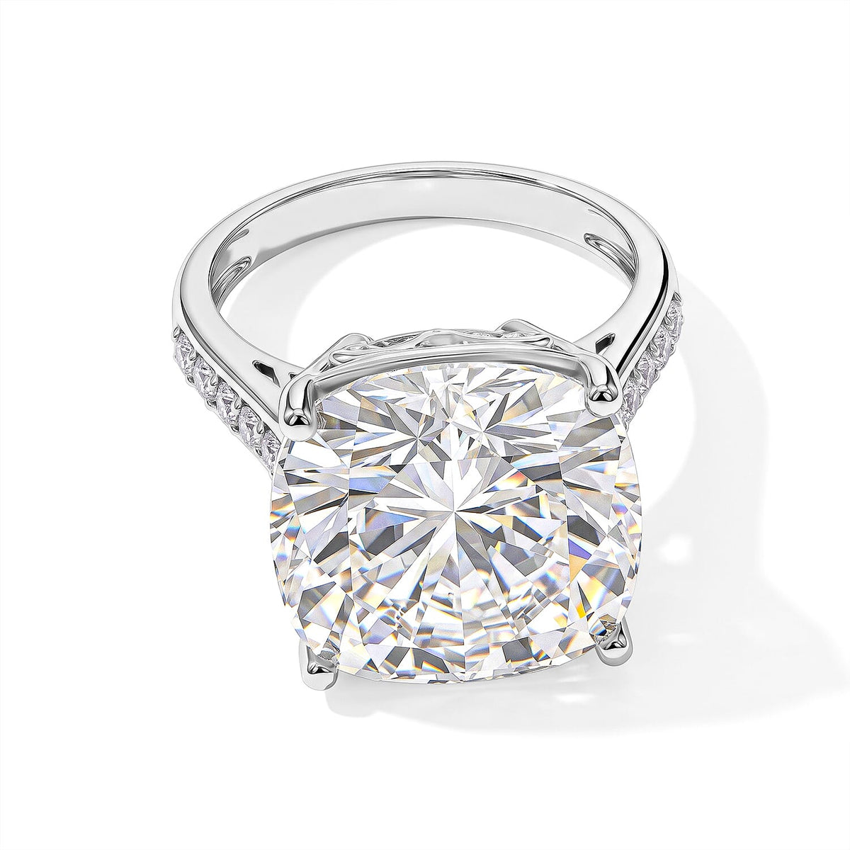 D'Joy Certified Moissanite Ring in Rhodium Over Sterling Silver (Size 10.0) 14.70 ctw