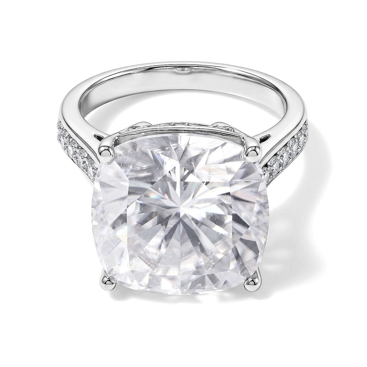 D'Joy Certified Moissanite Ring in Rhodium Over Sterling Silver (Size 10.0) 14.70 ctw