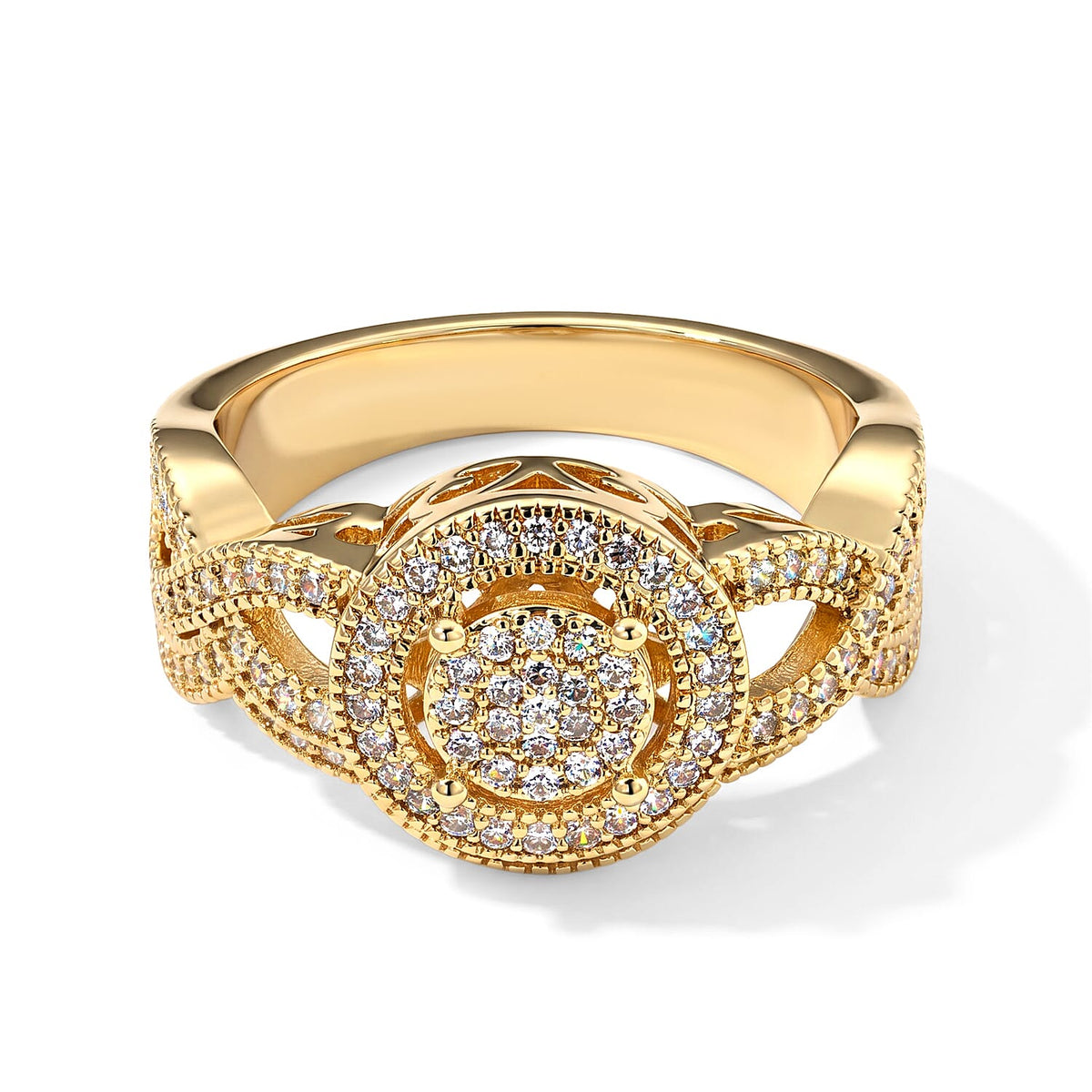 EverTrue Simulated Diamond Layered Halo Ring in Silvertone (Size 10.0) 0.60 ctw