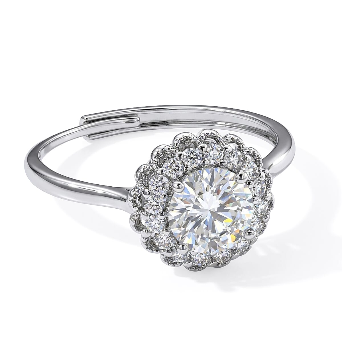 Moissanite and Simulated Diamond 1.40 ctw Ring in Silvertone (Adjustable)