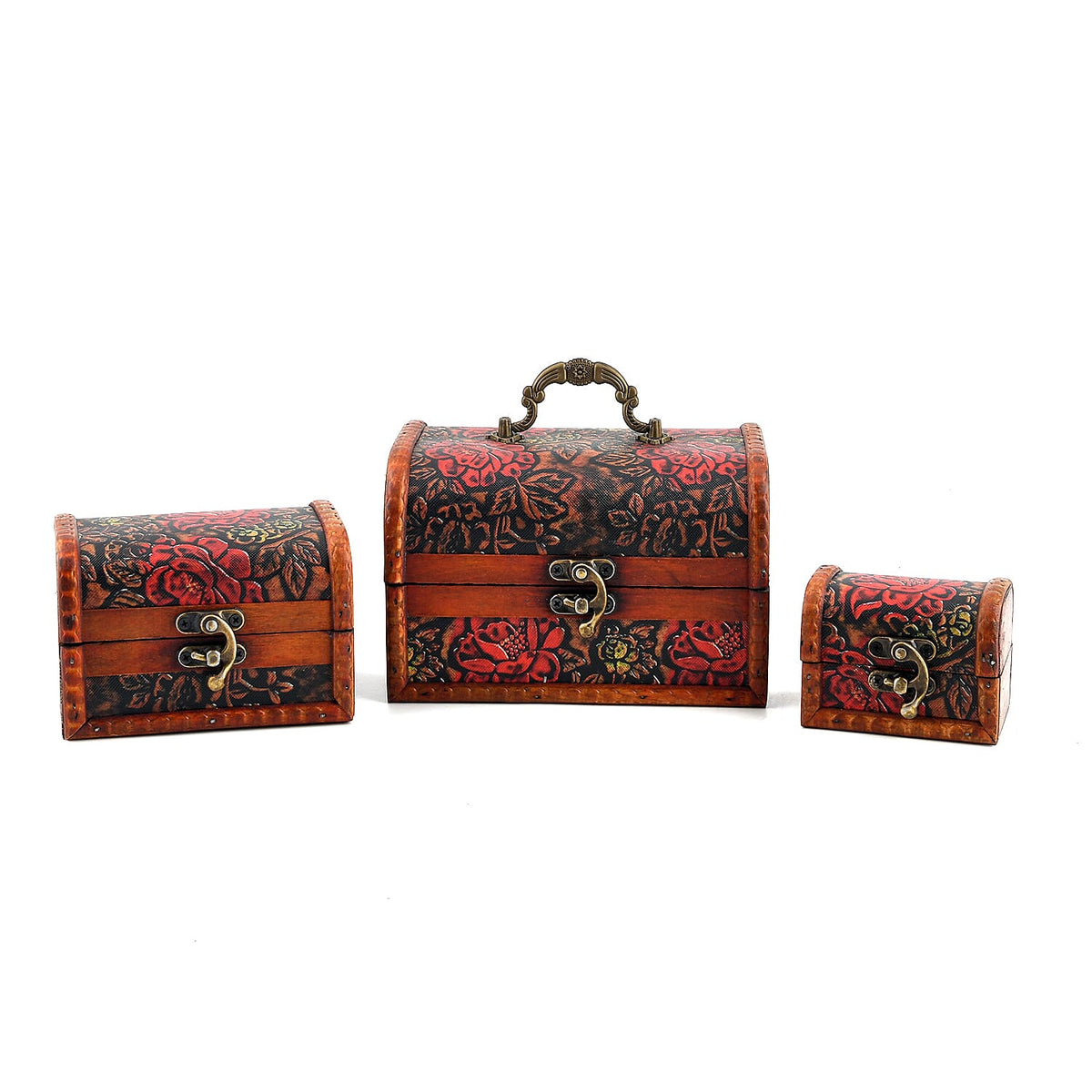 Livmore Green Flower Embossed Set of 3 Treasure Box