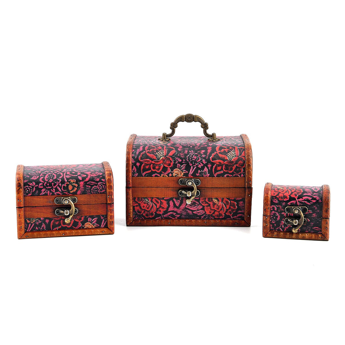Livmore Green Flower Embossed Set of 3 Treasure Box