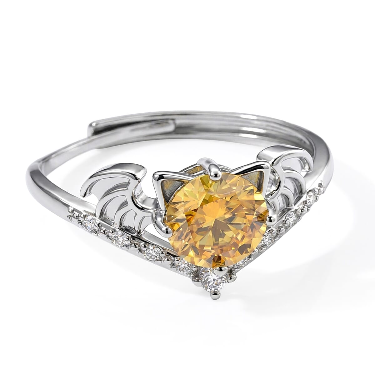 Yellow Moissanite and Simulated Diamond Ring in Silvertone (Adjustable) 1.20 ctw