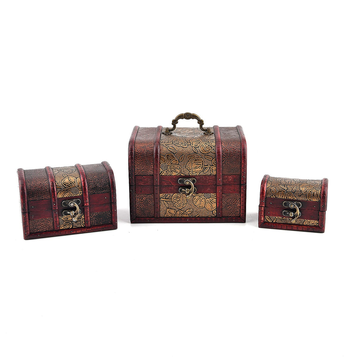 Livmore Green Flower Embossed Set of 3 Treasure Box