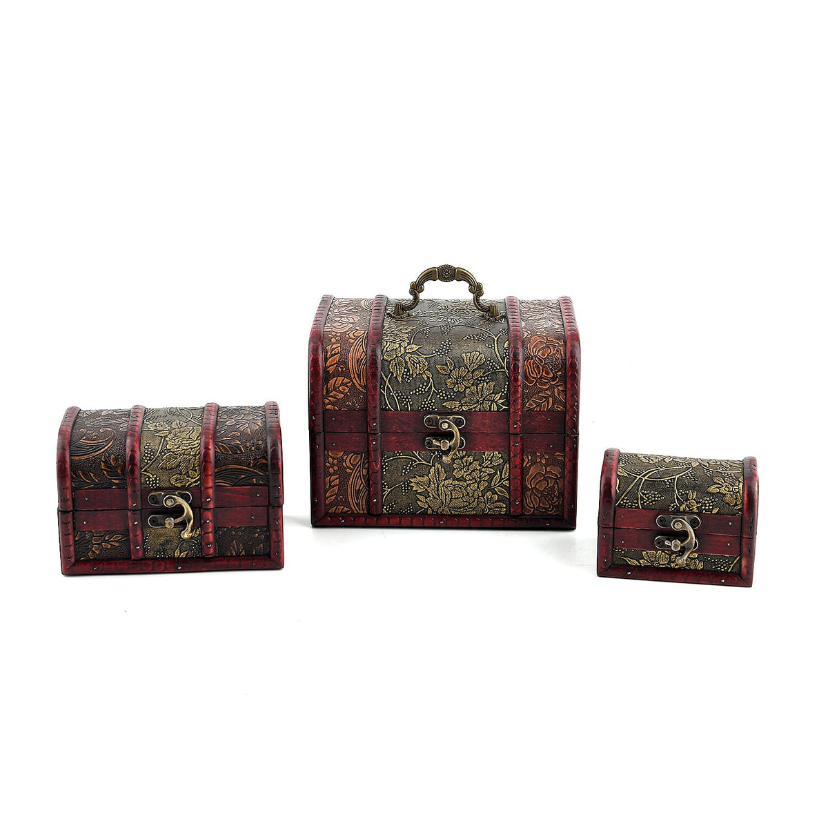 Livmore Green Flower Embossed Set of 3 Treasure Box