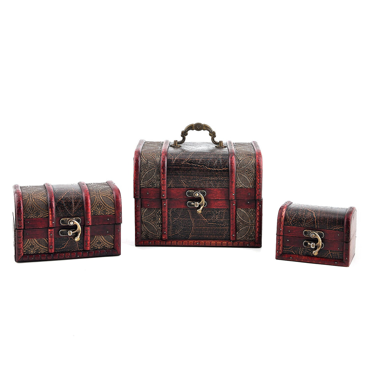 Livmore Green Flower Embossed Set of 3 Treasure Box