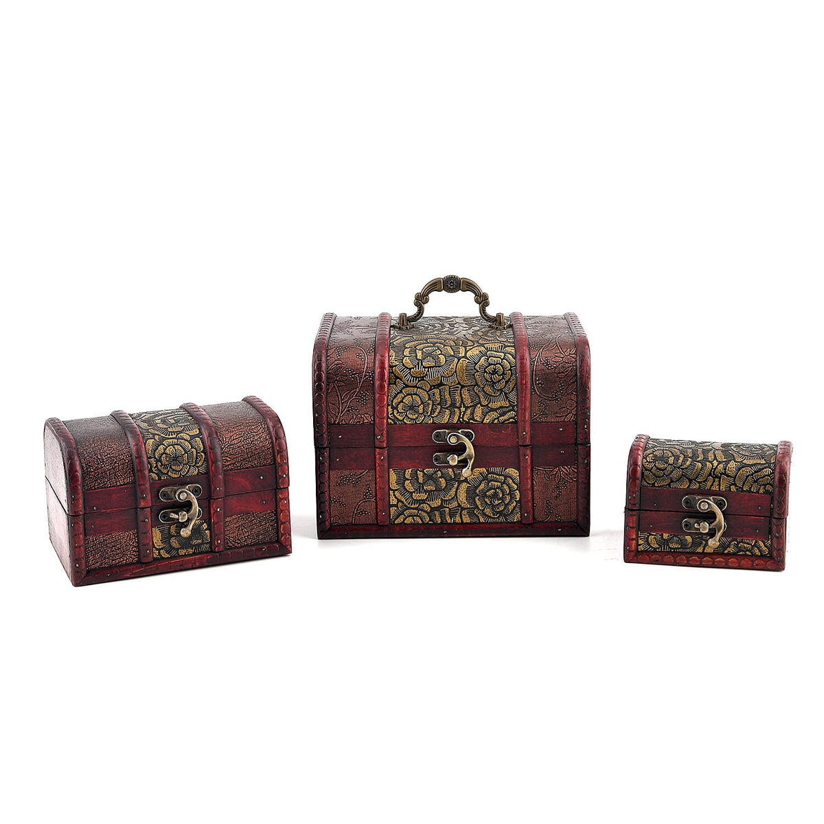 Livmore Green Flower Embossed Set of 3 Treasure Box
