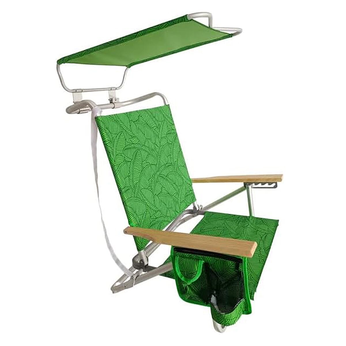 Bliss Folding Beach Chair with Canopy, Pocket, Cup Holder & Carry Straps - Palm Tree