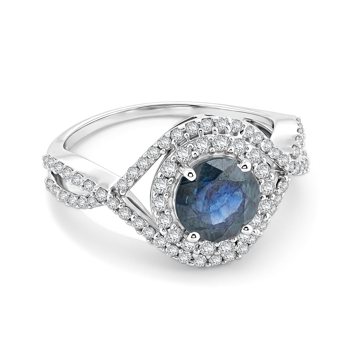 Blue Sapphire, Simulated Diamond Ring in Sterling Silver (Size 7.0) 2.60 ctw