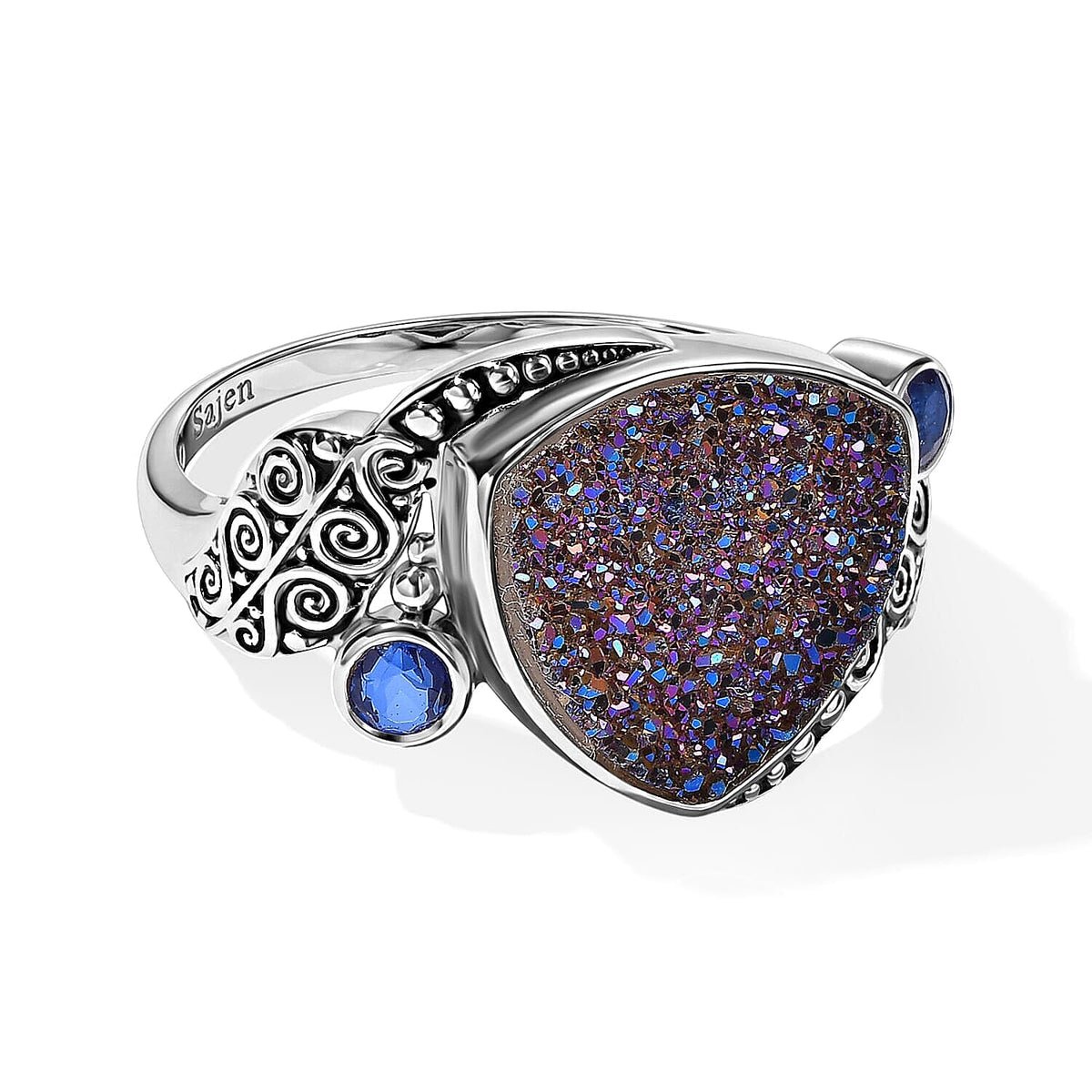 Blue Drusy Quartz Celestial Swiss Blue Mystic Quartz Ring Sterling Silver 6.19 ctw