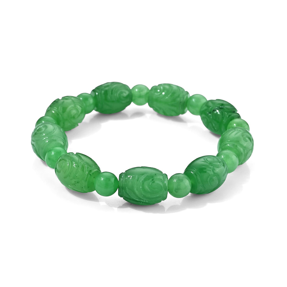 Green Jade Beaded Stretch Bracelet 200.00 ctw
