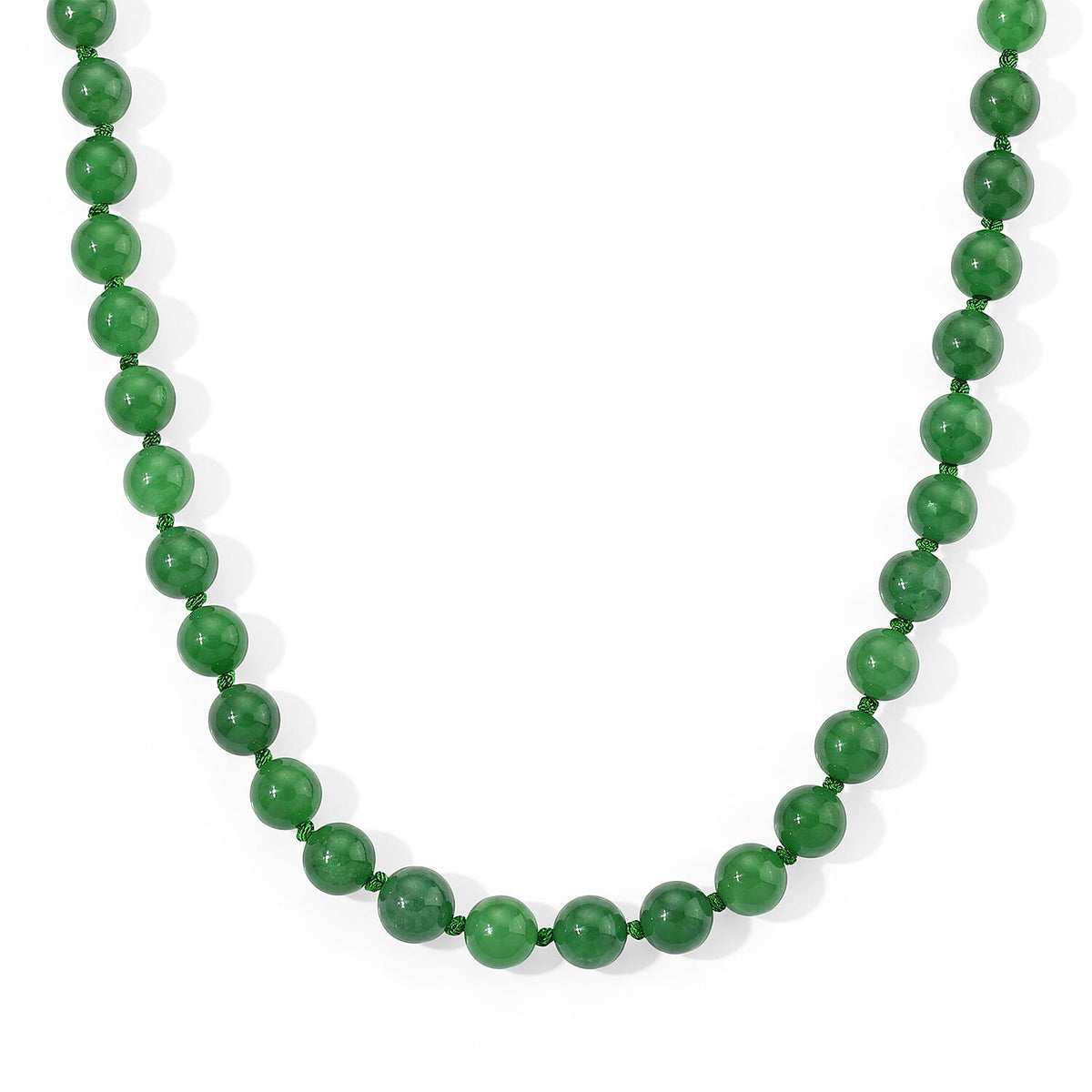 Green Jade Beaded Necklace (20 Inches) in Rhodium Over Sterling Silver 490.00 ctw