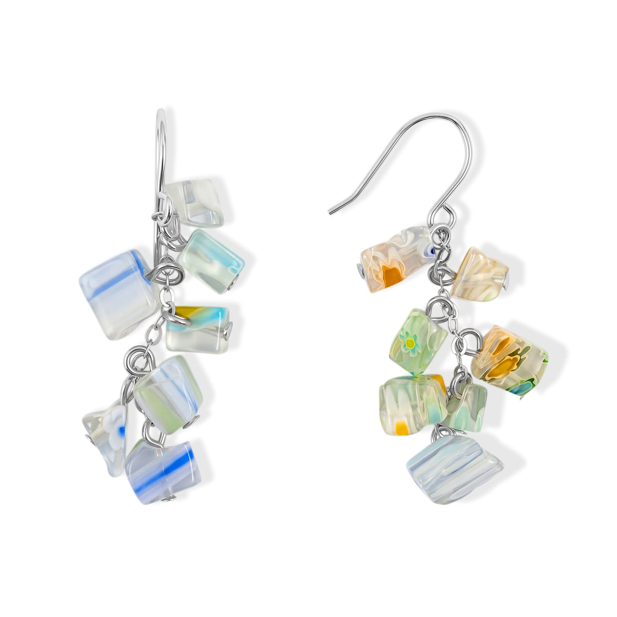 Green Flower Artisan Glass Earrings in Sterling Silver