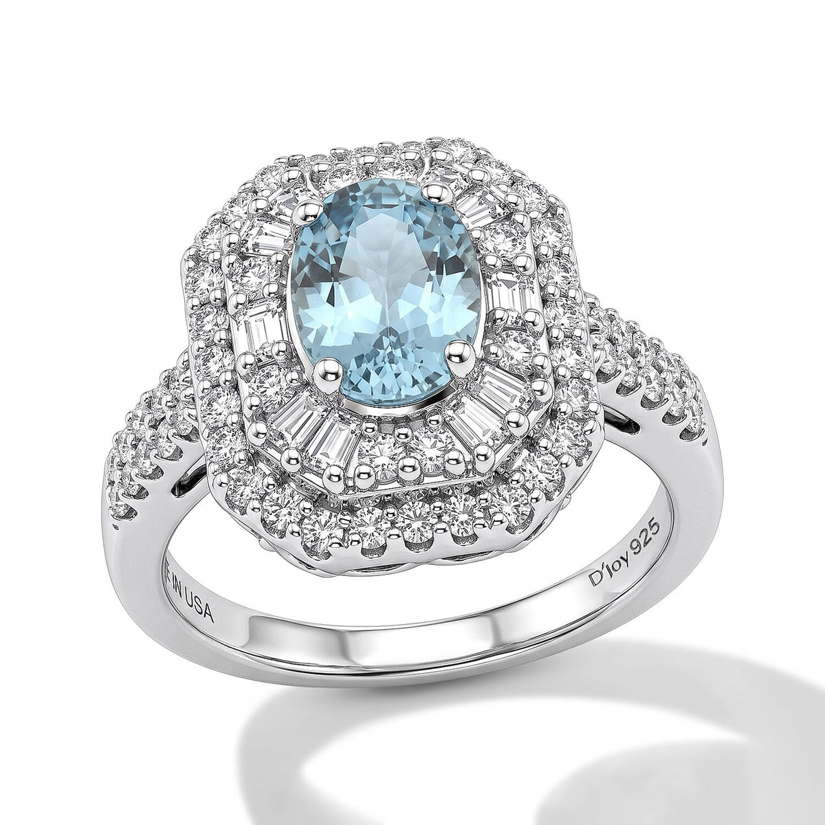 D''Joy Premium Cambodian Blue Zircon, Moissanite Ring in Rhodium Over Sterling Silver (Size 6.0) 2.80 ctw