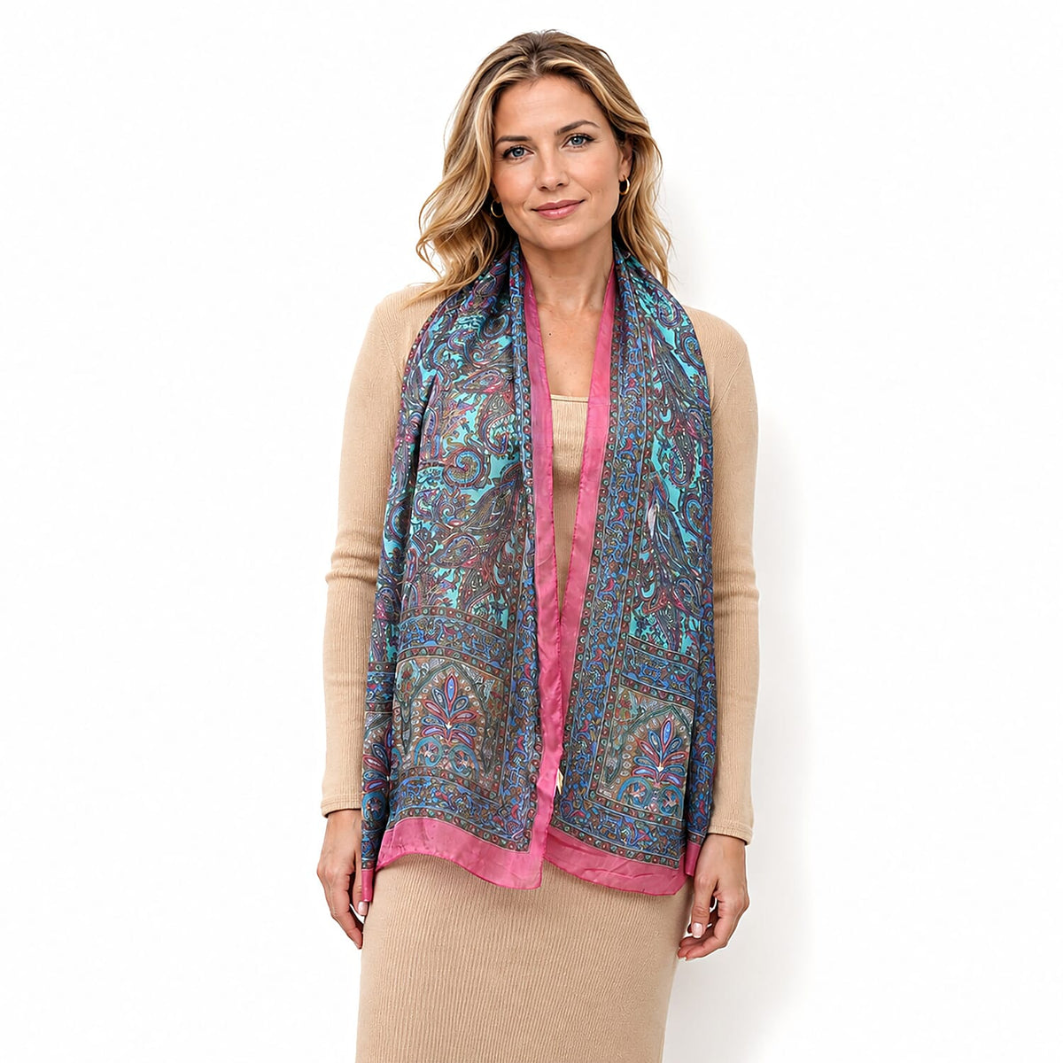 La Marey Golden 100% Mulberry Silk Scarf (65"x19.7")