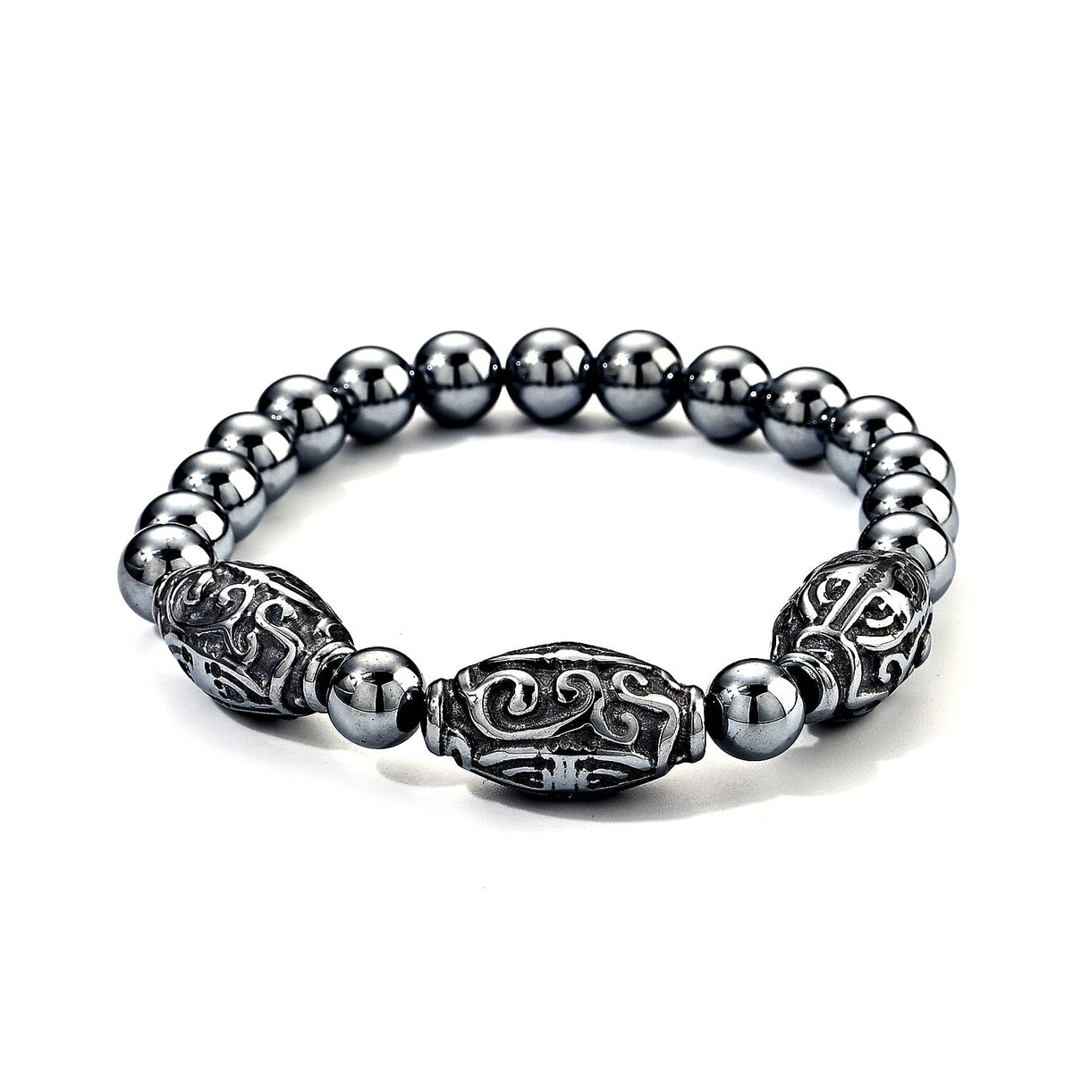 Terahertz Round Carved Beaded Stretch Bracelet 80.00 ctw