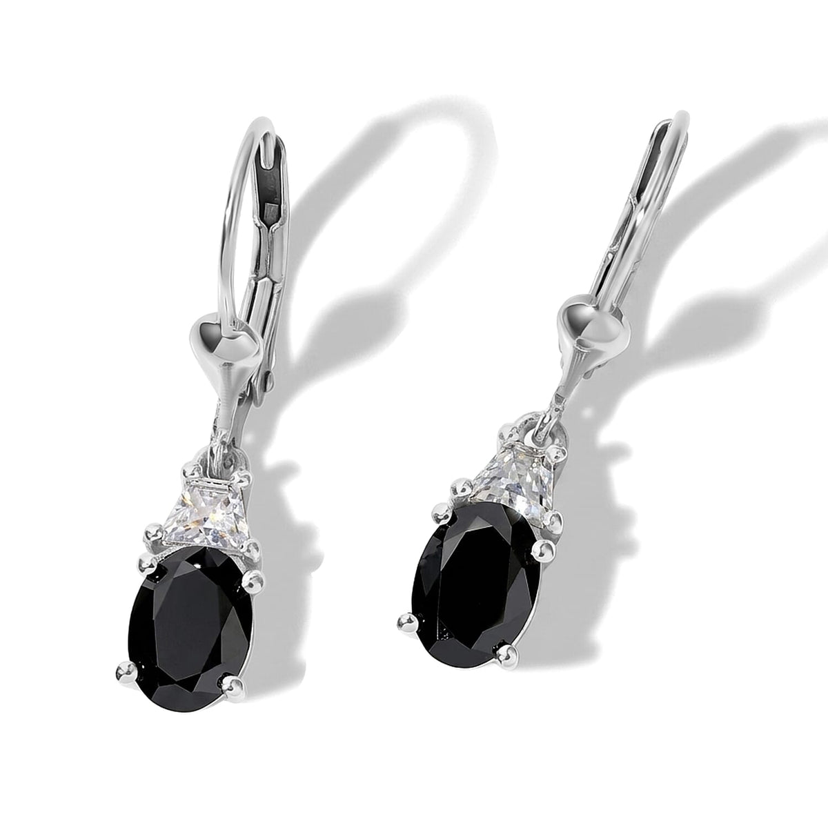 D''Joy Black and White Moissanite 1.90 ctw Solitaire Lever Back Earrings in Rhodium Over Sterling Silver